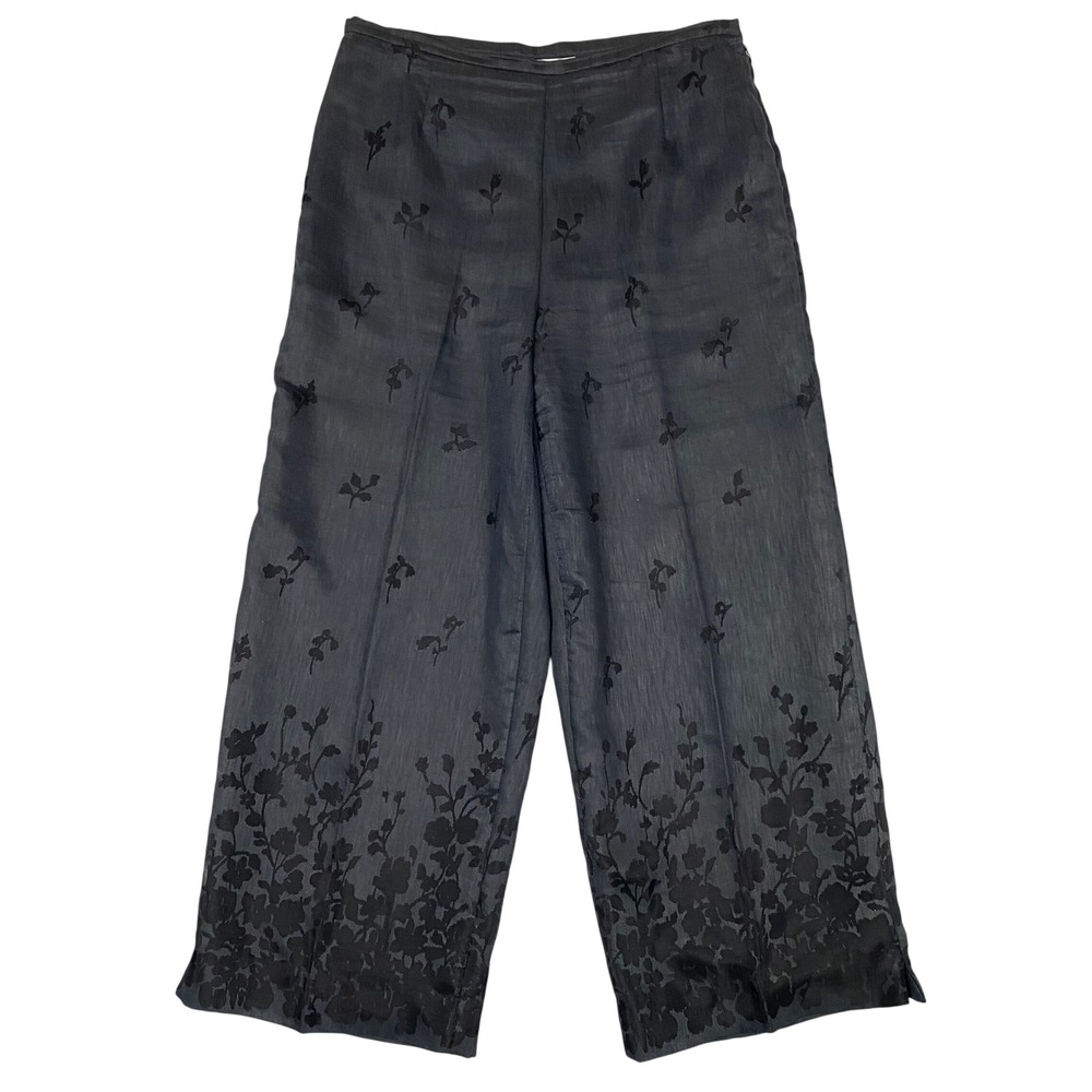 Silk Club Collection Floral Burnout Wide Leg Linen Blend Cropped Pants Womens 12